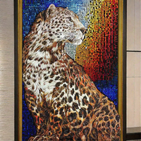 Mosaïque murale en verre découpé sur mesure 120x180cm, motif léopard moderne, carreaux de parquet, utilisation intérieure/extérieure, design graphique, résistant à l'eau