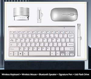 Individuelles Logo Hochwertiges Komplett-Set <span class=keywords><strong>Computer</strong></span> Schlanke Kabellose Tastatur und Maus 5-in-1-Set Metall-Geschenk Gaming Business Büro Geschenkset - Product Image 3