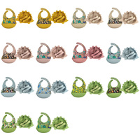 Ensemble d'alimentation pour bébé en silicone de qualité alimentaire, 4 pièces, forme dinosaure, assiette à ventouse, cuillère, fourchette, bavoir, non toxique, réutilisable, pour l'apprentissage de la nourriture
