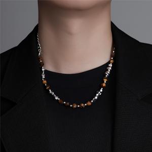 สร้อยคอแฟชั่นสไตล์วินเทจสุดเทรนดี้  แบบ unisex  ทำจากสแตนเลส ประดับด้วยลูกปัดหินตาเสือ  ชุบเงิน  สำหรับผู้หญิง - Product Image 2