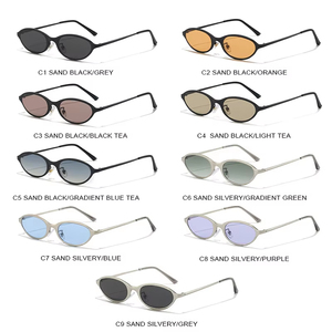 Lunettes de soleil ovales en métal tendance vintage 2025 pour hommes et femmes avec logo personnalisé, protection UV400, style punk œil de chat - Product Image 3