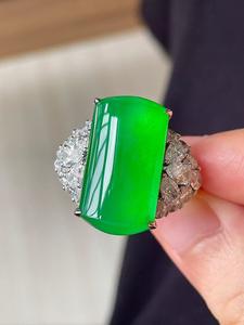 แหวนเพชรทรง Asscher ชุบทอง 18K หรูหรา ประดับพลอยหยกเขียวขนาดใหญ่ 20x11.5x7 มม. หินธรรมชาติ เหมาะสำหรับเป็นของขวัญ - Product Image 5