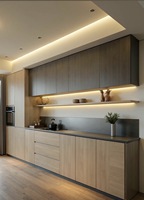 Buffet moderne, armoire de rangement en bois sur mesure avec éclairage LED et porte vitrée pour salle à manger
