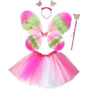 A441 Butterfly Wings Mesh Skirt Set Rainbow Skirt Children's Dance Performance Festival Tutu Skirt Angel Wings Wholesale