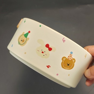 Decorazione moderna per la tavola da 5.8 pollici rotonda beige opaco cartoon che serve snack caramella pane cesto di frutta <span class=keywords><strong>in</strong></span> <span class=keywords><strong>ceramica</strong></span> con manico <span class=keywords><strong>in</strong></span> bambù - Product Image 6