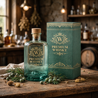 Luxe 380ml ronde schouderfles van superflintglas, heldere zware bodem, voor sterke drank, whisky, fruitwijn, decanter, op maat gemaakte groothandel