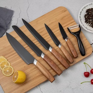 Ensemble de couteaux de cuisine professionnels en acier inoxydable noir antiadhésif de haute qualité, 6 pièces, avec bloc de rangement - Vente en gros - Product Image 6