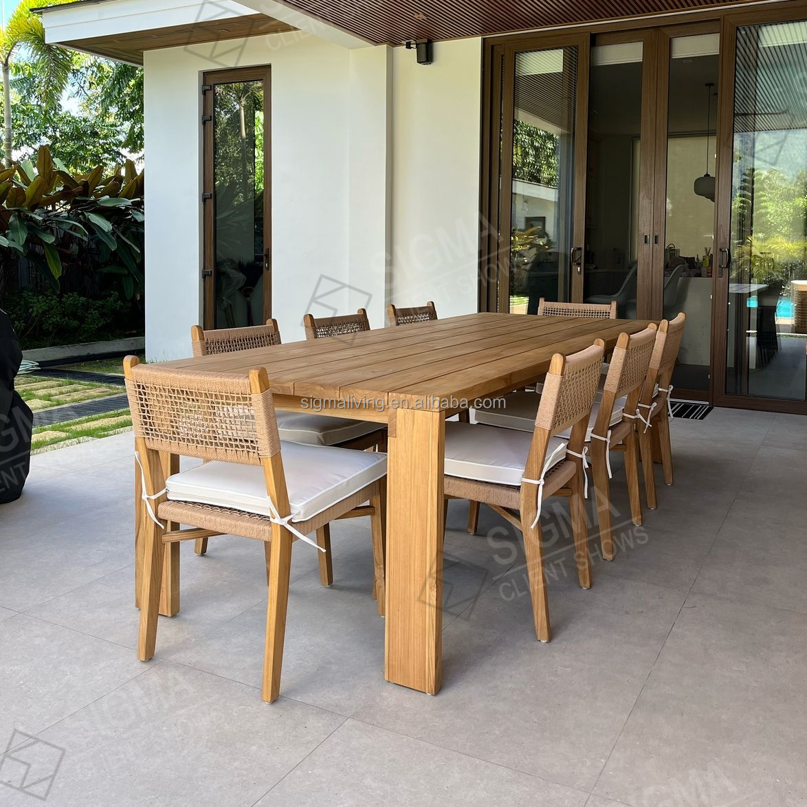 Luxury Modern Teak Wood Outdoor Dining Table and Chair Set 6-8-10 Seat Foldable for Patio Garden Park Entry Villa Gym