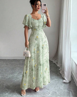 Nouvelle Robe Longue Fleurie Femme Printemps-Été Style Européen et Américain avec Fente et Grand Ourlet Évasé