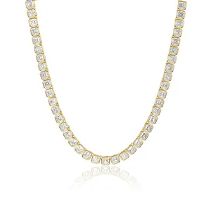 Fashion 18K Gold Plated Duchess Asher Cut Cubic Zircon Women Tennis Necklace Jewelry