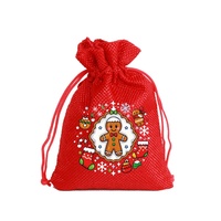Sacs cadeaux de Noël imprimés en lin rouge, 6 pièces, emballage pour chaussettes, petits sacs, sacs à biscuits