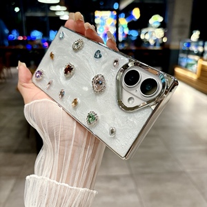 Mode paillettes diamant bords droits placage <span class=keywords><strong>coque</strong></span> de téléphone pour <span class=keywords><strong>iPhone</strong></span> <span class=keywords><strong>12</strong></span> 13 14 15 Quicksands Texture Girly couverture pour 16 Pro Max - Product Image 2