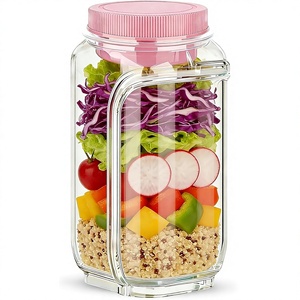 Novo Pote de Vidro Hermético para Salada com Abertura Lateral 2026, Portátil, com Compartimento para Molho, Seguro para Micro-ondas - Product Image 1