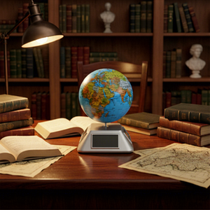 Globe terrestre éducatif en plastique pour enfants, 10,6 cm, rotation automatique continue, décoration de bureau, piles AA, géographie - Product Image 1