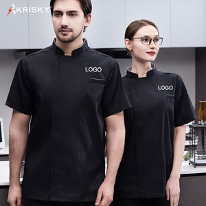 Blanco Poliéster Algodón Manga corta Logotipo personalizado Chef Restaurante con cremallera Camisas Anti-pilling Hotel Uniforme Ropa de cocina - Product Image 2