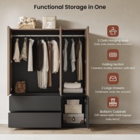 Armoire moderne haute autoportante en MDF avec 3 portes, miroir, 2 tringles de suspension et 2 tiroirs - Idéale pour salon et salle de sport