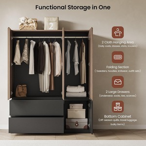 <span class=keywords><strong>Armadio</strong></span> Moderno Alto Autoportante in Legno con 3 Ante, <span class=keywords><strong>Specchio</strong></span>, 2 Aste Appendiabiti e 2 Cassetti - Product Image 3