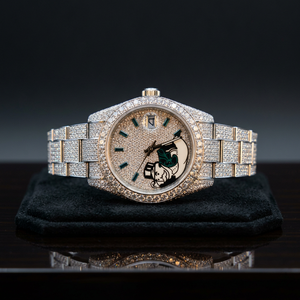 Montre de luxe en acier inoxydable avec pavé de diamants Moissanite VVS, analogique à quartz pour homme, boîtier rond, bracelet argenté - Product Image 3