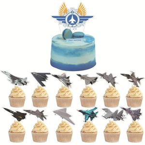 Decoración para Fiesta de Cumpleaños de Piloto de Combate: Banderas Colgantes, Guirnaldas, Adornos para Cupcakes de la Fuerza Aérea, Adorno para Pastel, Globos de Látex Impresos - Product Image 5