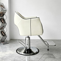 Fauteuil de Barbier Professionnel Moderne et Minimaliste pour Salon, Chaise de Coiffure Pivotante et Réglable en Hauteur avec Siège en Cuir PU, Style Influenceur