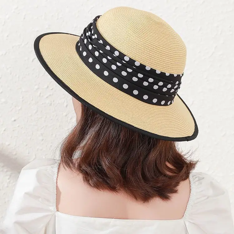 새로운 사용자 정의 로고 도트 펠트 여성 모자 자외선 차단제 밀짚 페도라 펠트 모자 모자