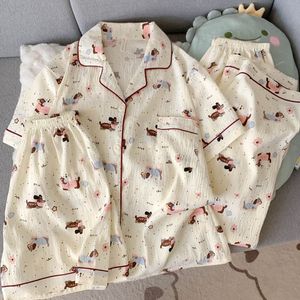 Set di indumenti da notte pantaloncini <span class=keywords><strong>estivi</strong></span> a maniche corte tre pezzi pigiama da <span class=keywords><strong>donna</strong></span> graziosi comodi <span class=keywords><strong>vestiti</strong></span> per la casa in <span class=keywords><strong>cotone</strong></span> nuvole - Product Image 3