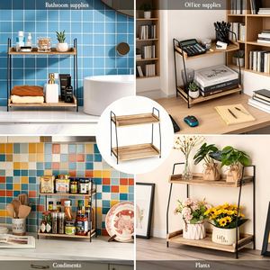Organisateur de comptoir pour station à café, étagère en bois à 2 niveaux pour accessoires de bar à café, support de rangement pour condiments pour cuisine, maison - Product Image 3