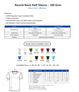 Round Neck <b>Half</b> <b>Sleeve</b> <b>T</b>-<b>Shirt</b> 180 GSM High Quality Comfortable Soft Durable Breathable Casual Wear Perfect For Men Office - Product Image 4