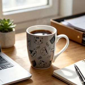 Taza de Café de Cerámica con Diseño Minimalista de Líneas Negras de Animales, Venta al por Mayor de Fábrica, Taza Personalizada con Estampado Completo de Gatos y Perros - Product Image 4
