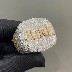 Most Demanded Exclusive <b>Square</b> Shape Design Round Moissanite Diamond Customized Letter Men Hip Hop Ring For Gift at Good Price - Product Image 1