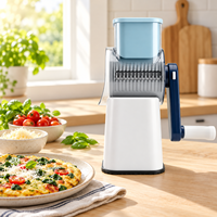 Vente en gros : Râpe à légumes manuelle rotative de qualité supérieure, facile à utiliser, avec manivelle et bac de récupération bleu, pour râper le fromage