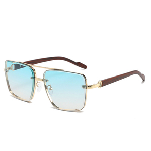 レトロフレームレスメタルスクエアサングラスUV400カスタムロゴ木目調ダブルブリッジパイロットサングラス男女兼用 - Product Image 5