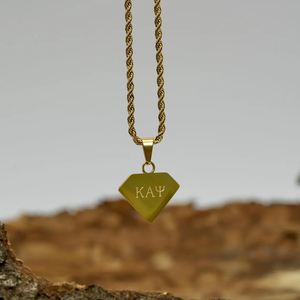 Collier avec pendentif en forme de lettre grecque et diamant, chaîne en corde, bijoux gravés pour fraternité et sororité, en acier inoxydable, vente en gros - Product Image 3