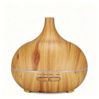 Diffuseur d'huiles essentielles ultrasonique 500 ml, humidificateur d'air, grain de bois, 7 réglages de lumière ambiante, alimentation USB, avec minuterie