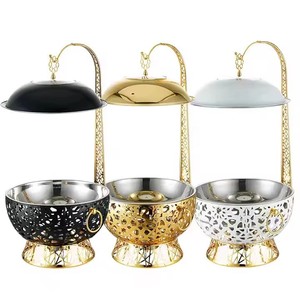 Réchaud de buffet en acier inoxydable 8L, circulaire, avec bordure dorée, équipement de maintien au chaud pour hôtels et restaurants - Product Image 2