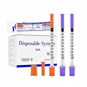<span class=keywords><strong>Jeringa</strong></span> de <span class=keywords><strong>Insulina</strong></span> Estéril de Grado Médico de 0.5-1 ml, U40 <span class=keywords><strong>U100</strong></span>, Tapa Naranja y Morada, <span class=keywords><strong>Jeringa</strong></span> Desechable para Inyección de <span class=keywords><strong>Insulina</strong></span> Humana y Veterinaria - Product Image 1