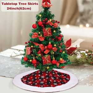 Jupe de sapin de Noël de luxe à motif écossais avec bordure en fausse <span class=keywords><strong>fourrure</strong></span> flocon de neige, 24/36 pouces, tapis de sapin de Noël style ferme pour la décoration des fêtes - Product Image 4