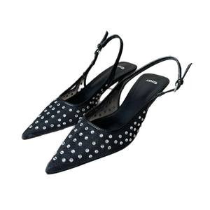 Sandales d'été sexy et respirantes pour femmes, avec doublure en PU, dessus en maille orné de strass et talon exposé, sandales confortables - Product Image 5
