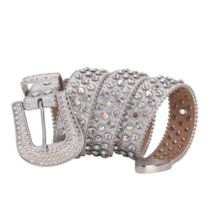 Gesper Logo Kustom BB Sabuk Berlian Imitasi Sebuah Cintruon untuk Wanita Gadis Barat Berlian Sabuk Kulit Tali La Correa - Product Image 3