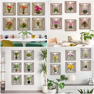 Penjualan terlaris stiker dinding bunga tanaman pot hijau dekorasi kamar tidur ruang tamu stiker Mural kertas dinding tanaman dekorasi rumah