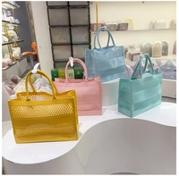 Sac de plage unisexe personnalisé en PVC grande capacité, pochette d'été colorée en silicone creux avec fermeture ouverte