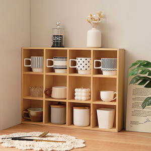 Caja de almacenamiento de madera con doce compartimentos, tipo rectangular vertical, para juegos de té y tazas de agua, para organizar el almacenamiento y uso en el estudio. - Product Image 4