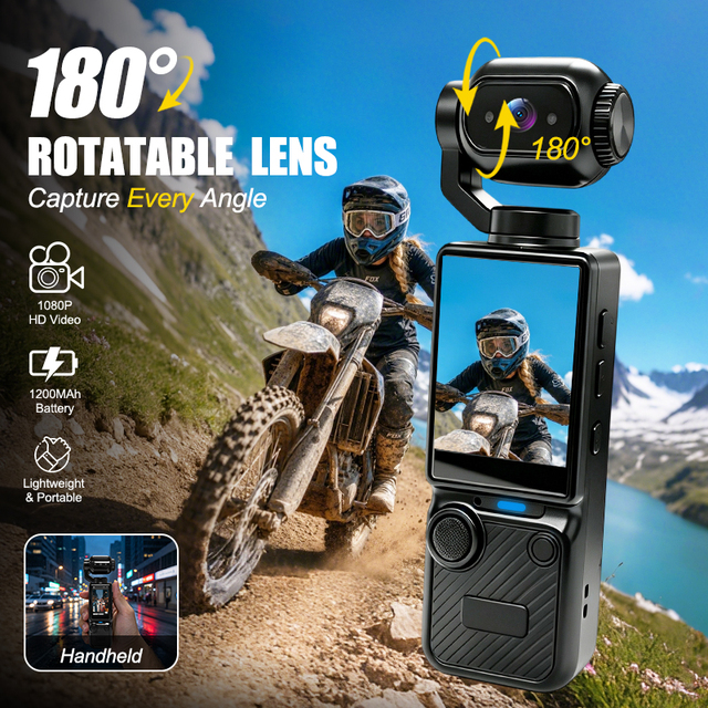 YB-S1 1200Mah 180 Rotatable Mini Pocket Sport Camera for Travel Outdoor Adventure with Video & Audio Vlogging Car