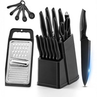 Ensemble de couteaux de chef noirs de 17 pièces, couteaux de cuisine en acier inoxydable pour la maison