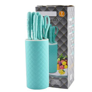 Vente en gros d'usine, ensemble de couteaux de cuisine 7 en 1, couteaux en acier inoxydable, support de rangement pour couteaux en forme de cylindre, plusieurs couleurs disponibles - Product Image 2