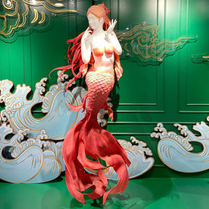 Sculpture d'extérieur réaliste abstraite de grande taille en fibre de verre et résine, statue de phénix rouge, de sirène ou de dragon - Product Image 4