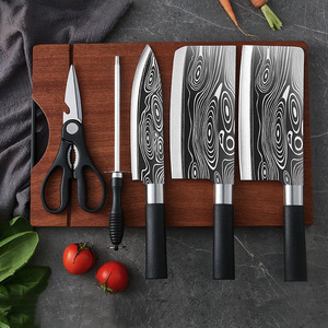 Stainless Steel Kitchen Knife Set 6 Piece With Chef Knife Cleaver Slicing Knife Sharpening Stick Scissors For Home Cooking - Product Image 1
