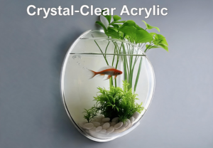 Akuarium Oval Gantung Dinding, Wadah Ikan Plastik Transparan 2.5L, Akuarium Meja Senyap untuk Ruang Tamu, Kamar Tidur, Dapur - Product Image 5
