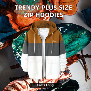 Trendy Winter Plus Size Hoodies Solid & Print Pattern Casual Style Apparel Fashionable Loose Fit Hooded Collar Zipper Closure - Product Image 2