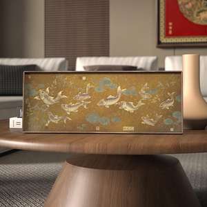 빈티지 나인 피쉬 장식품, 길상의 상징을 담은 황동 데스크탑 장식, 거실 사무실 행운의 선물, 홈 데코 아트, 원목 프레임 - Product Image 2